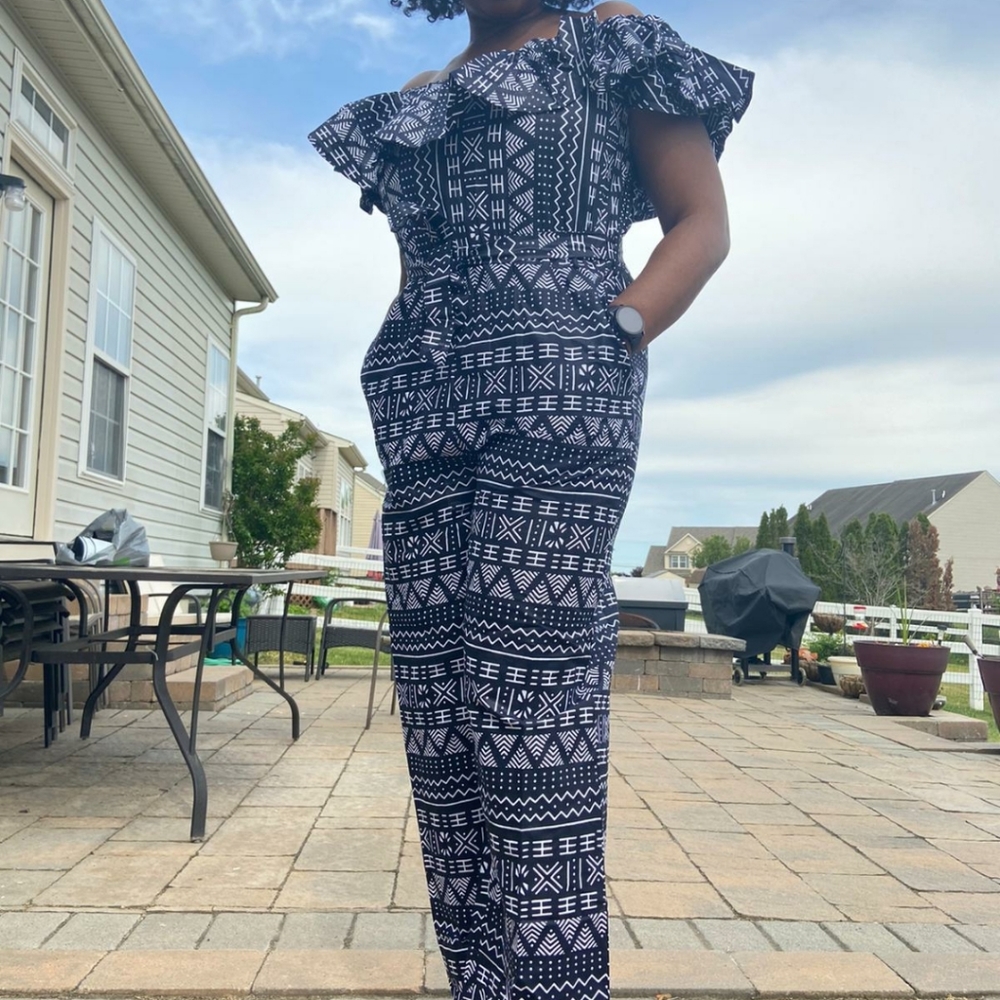 Black and white Ankara off the shoulder jumper